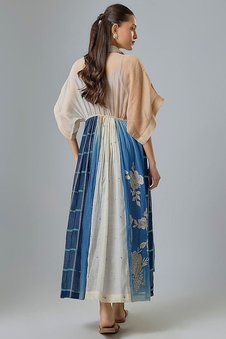 Blue Fine Chanderi Embroidered Tie-Up Cocktail Dress by Half Full Curve at Pernia's Pop Up Shop