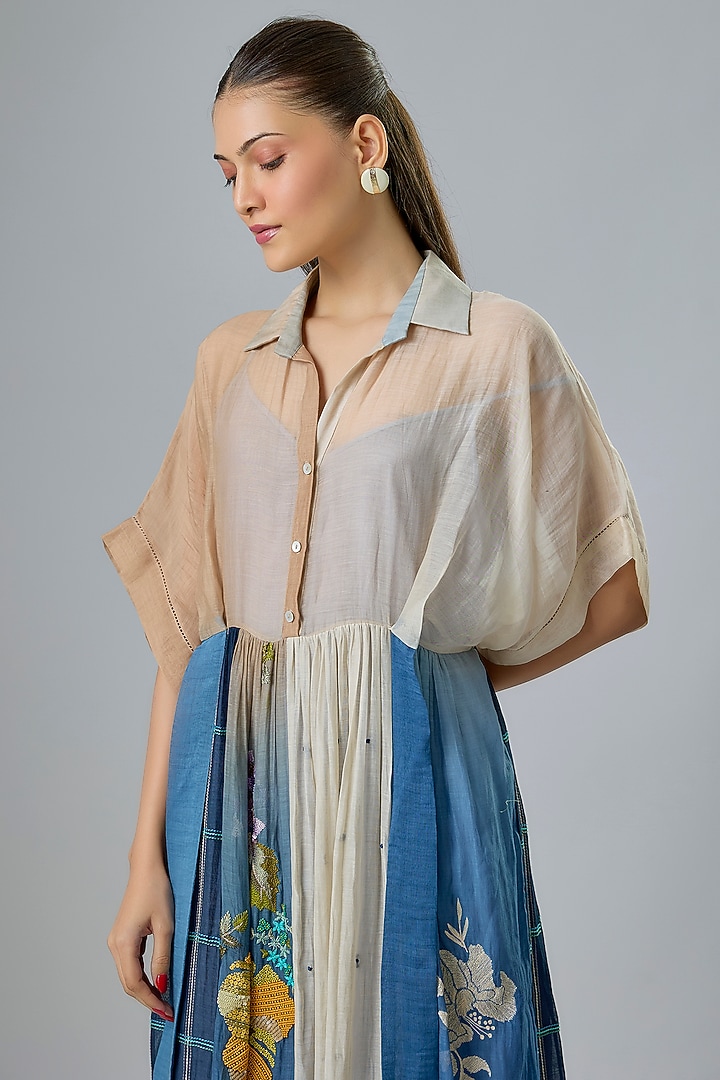 Blue Fine Chanderi Embroidered Tie-Up Cocktail Dress by Half Full Curve at Pernia's Pop Up Shop