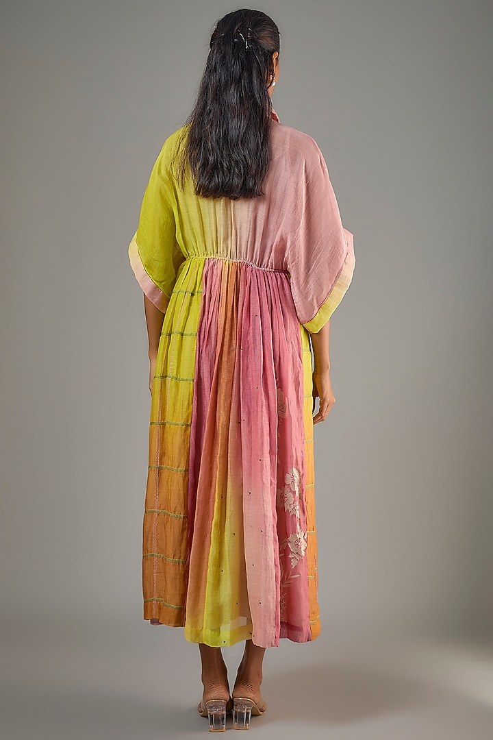 Pink Fine Chanderi Hand Embroidered Tie-Up Midi Cocktail Dress by Half Full Curve at Pernia's Pop Up Shop