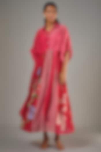 Red Fine Chanderi Hand Embroidered Tie-Up Midi Cocktail Dress by Half Full Curve at Pernia's Pop Up Shop