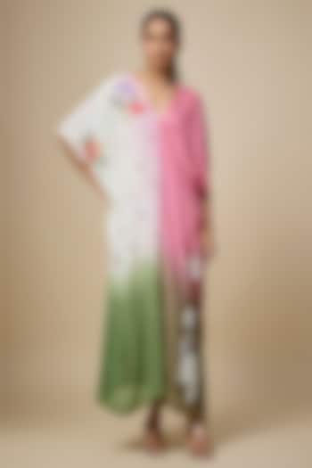 Multi-Colored Crepe Chiffon Hand Embroidered Kaftan by Half Full Curve at Pernia's Pop Up Shop