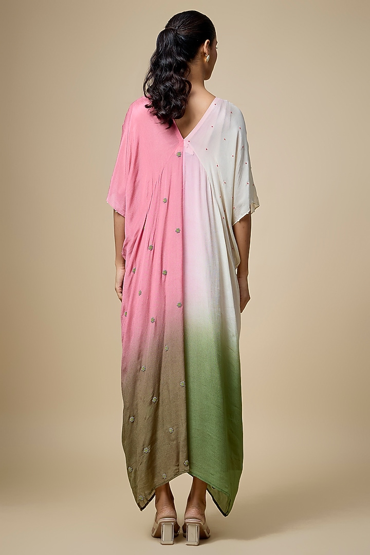 Multi-Colored Crepe Chiffon Hand Embroidered Kaftan by Half Full Curve at Pernia's Pop Up Shop