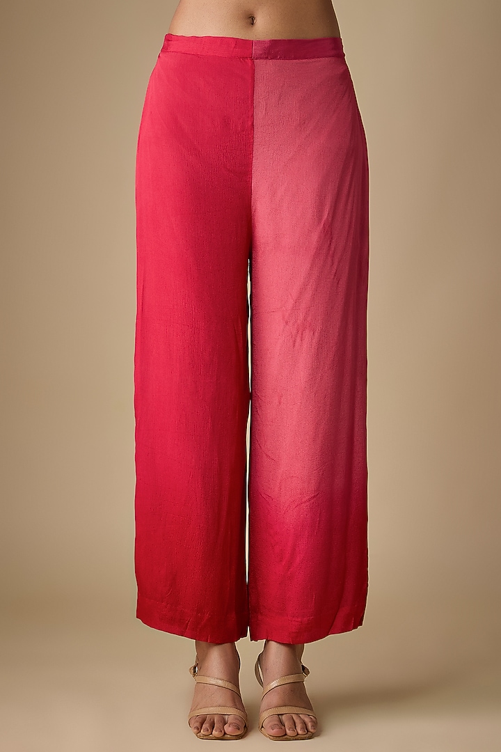 Red Shaded Crepe Chiffon Blossom Embroidered Kurta Set by Half Full Curve at Pernia's Pop Up Shop