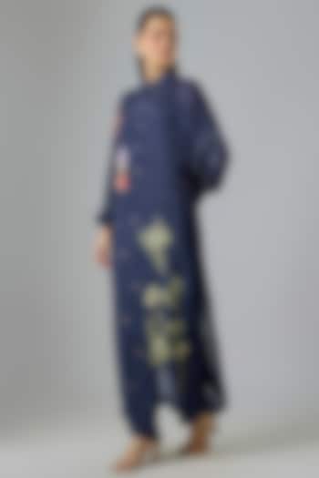 Blue Crepe Chiffon Embroidered Kurta Set by Half Full Curve at Pernia's Pop Up Shop