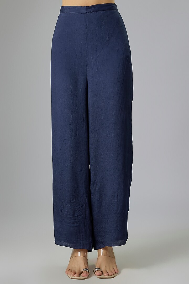 Blue Crepe Chiffon Embroidered Kurta Set by Half Full Curve at Pernia's Pop Up Shop