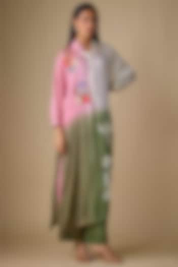 Multi-Colored Crepe Chiffon Blossom Embroidered Kurta Set by Half Full Curve at Pernia's Pop Up Shop