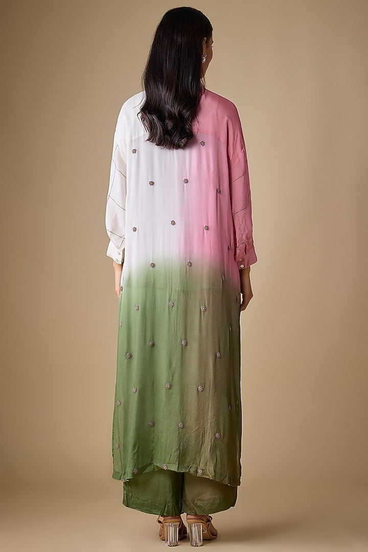 Multi-Colored Crepe Chiffon Blossom Embroidered Kurta Set by Half Full Curve at Pernia's Pop Up Shop