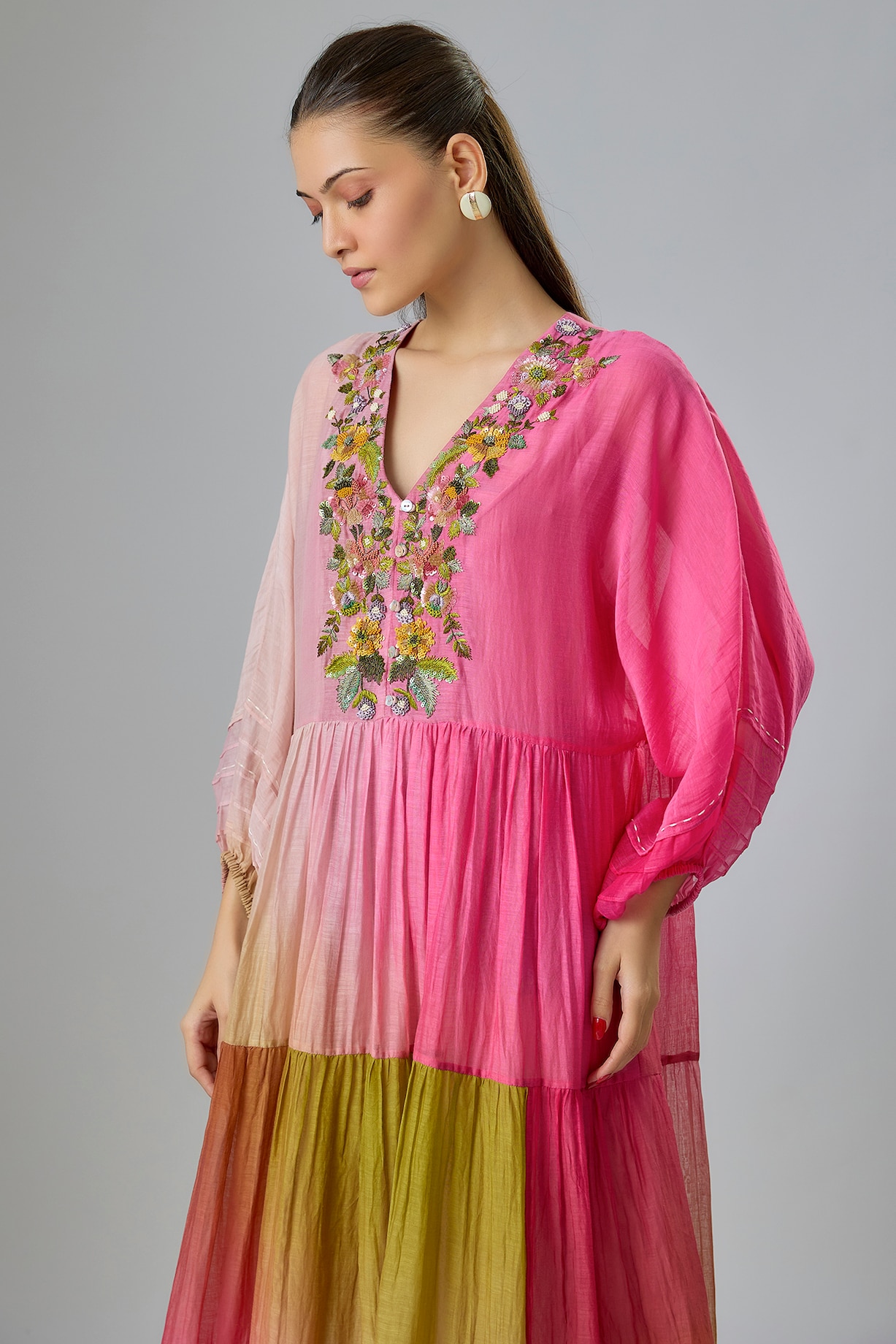 Fuchsia & Green Shaded Fine Chanderi Embroidered Vacation Dress by Half  Full Curve at Pernia's Pop Up Shop 2026