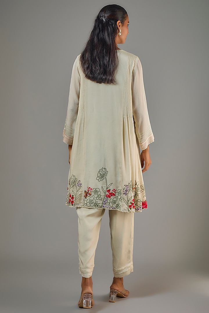 Ivory Crepe Chiffon Hand Embroidered Co-Ord Set by Half Full Curve at Pernia's Pop Up Shop