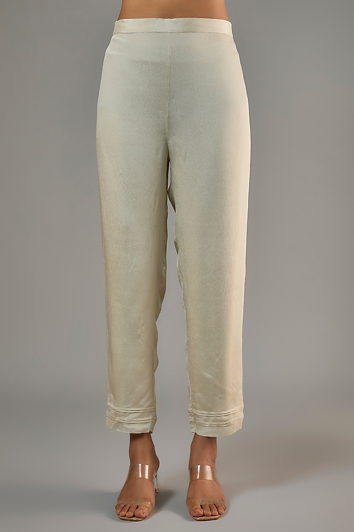 Ivory Crepe Chiffon Hand Embroidered Co-Ord Set by Half Full Curve at Pernia's Pop Up Shop