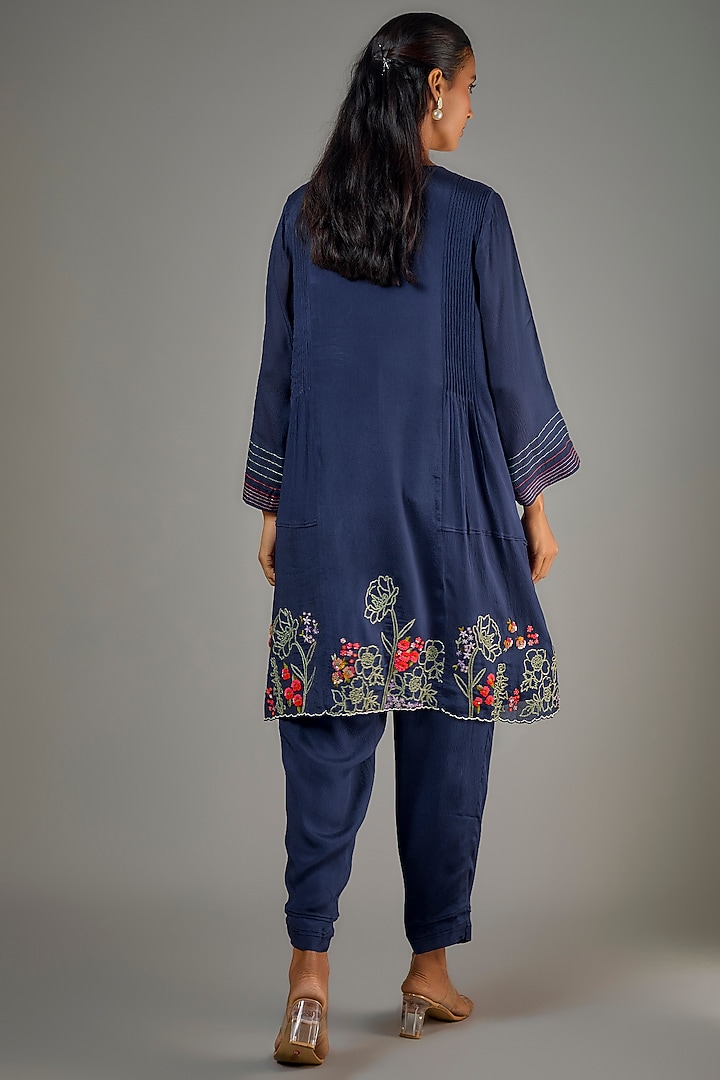 Blue Crepe Chiffon Hand Embroidered Co-Ord Set by Half Full Curve at Pernia's Pop Up Shop