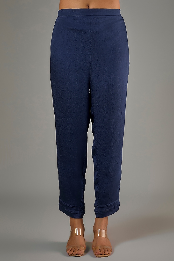 Blue Crepe Chiffon Hand Embroidered Co-Ord Set by Half Full Curve at Pernia's Pop Up Shop