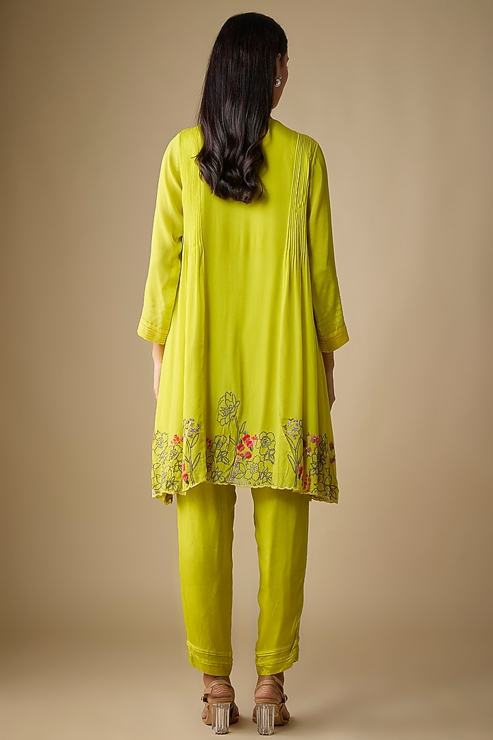 Green Crepe Chiffon Blossom Embroidered Co-Ord Set by Half Full Curve at Pernia's Pop Up Shop