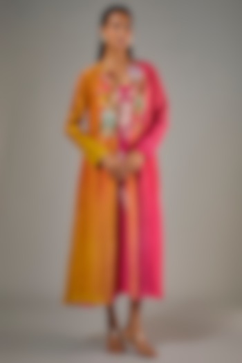 Pink Fine Chanderi Hand Embroidered Jacket With Inner by Half Full Curve at Pernia's Pop Up Shop