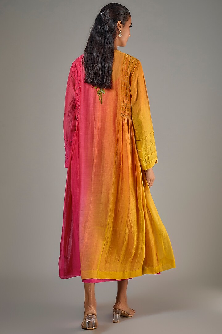 Pink Fine Chanderi Hand Embroidered Jacket With Inner by Half Full Curve at Pernia's Pop Up Shop