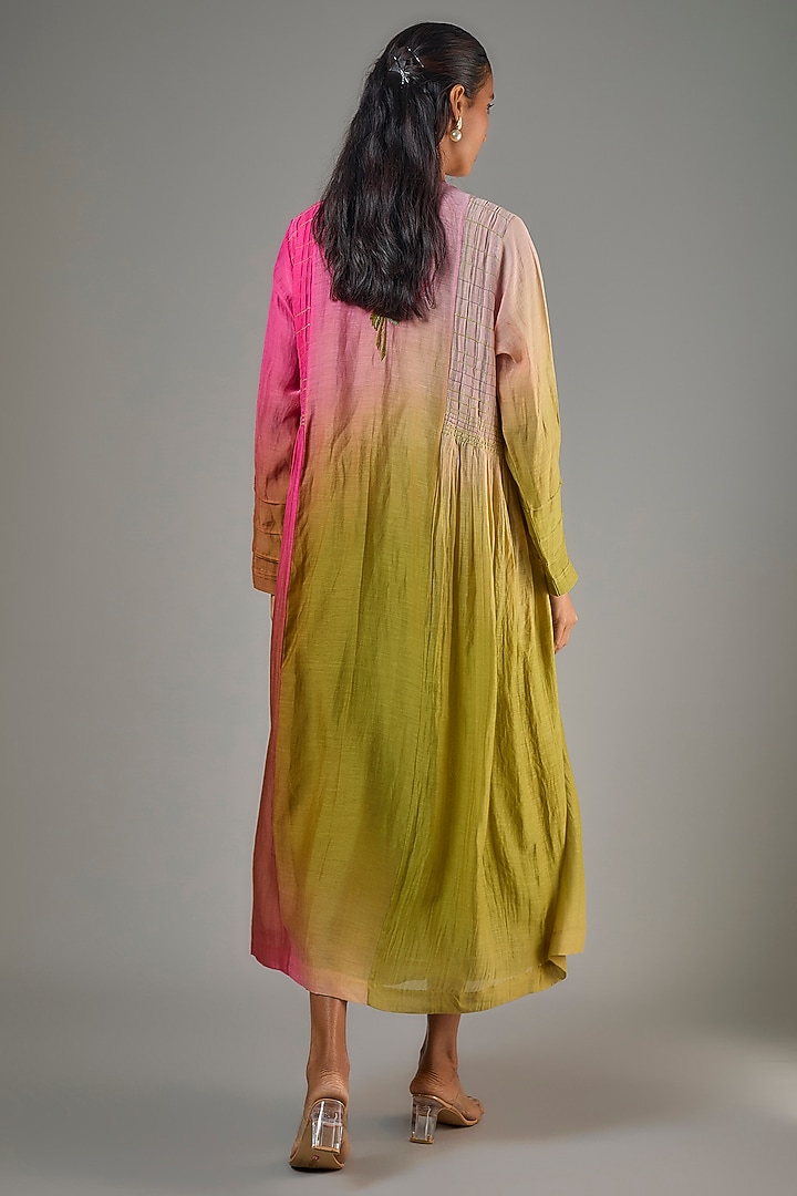 Green Fine Chanderi Hand Embroidered Jacket With Inner by Half Full Curve at Pernia's Pop Up Shop