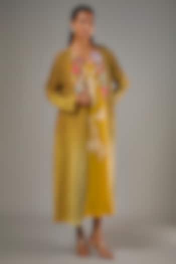 Yellow Fine Chanderi Hand Embroidered Jacket With Inner by Half Full Curve at Pernia's Pop Up Shop