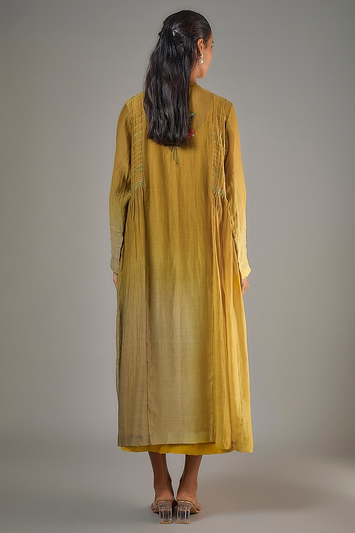 Yellow Fine Chanderi Hand Embroidered Jacket With Inner by Half Full Curve at Pernia's Pop Up Shop