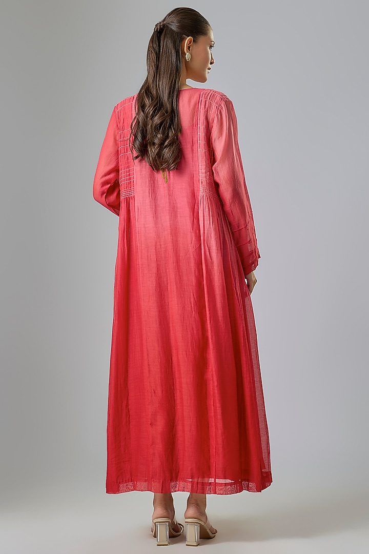 Red Fine Chanderi Embroidered Jacket With Inner by Half Full Curve at Pernia's Pop Up Shop