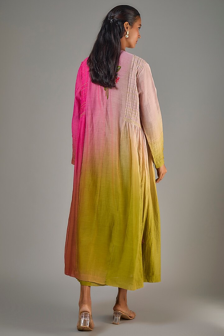 Green Fine Chanderi Hand Embroidered Jacket With Inner by Half Full Curve at Pernia's Pop Up Shop