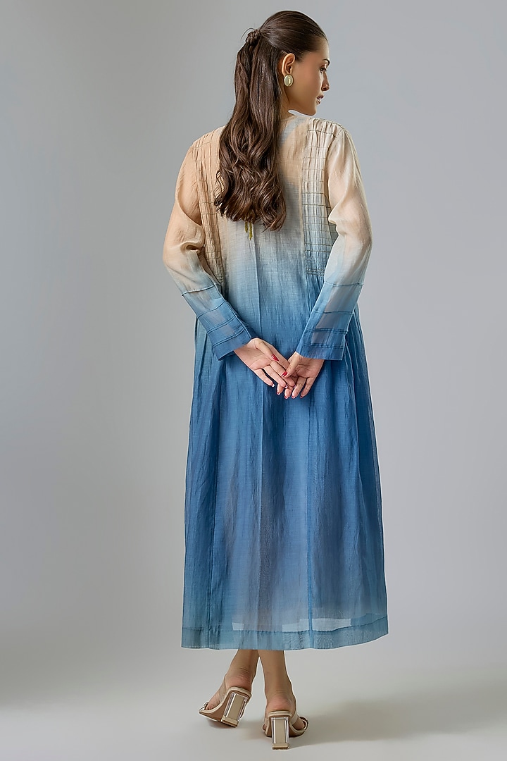 Blue Fine Chanderi Embroidered Jacket With Inner by Half Full Curve at Pernia's Pop Up Shop