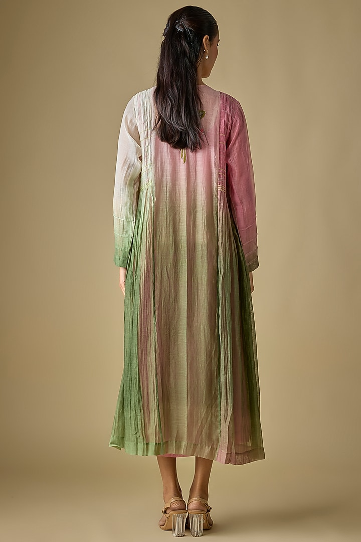 Pink & Grey Shaded Fine Chanderi Blossom Embroidered Jacket With Inner by Half Full Curve at Pernia's Pop Up Shop
