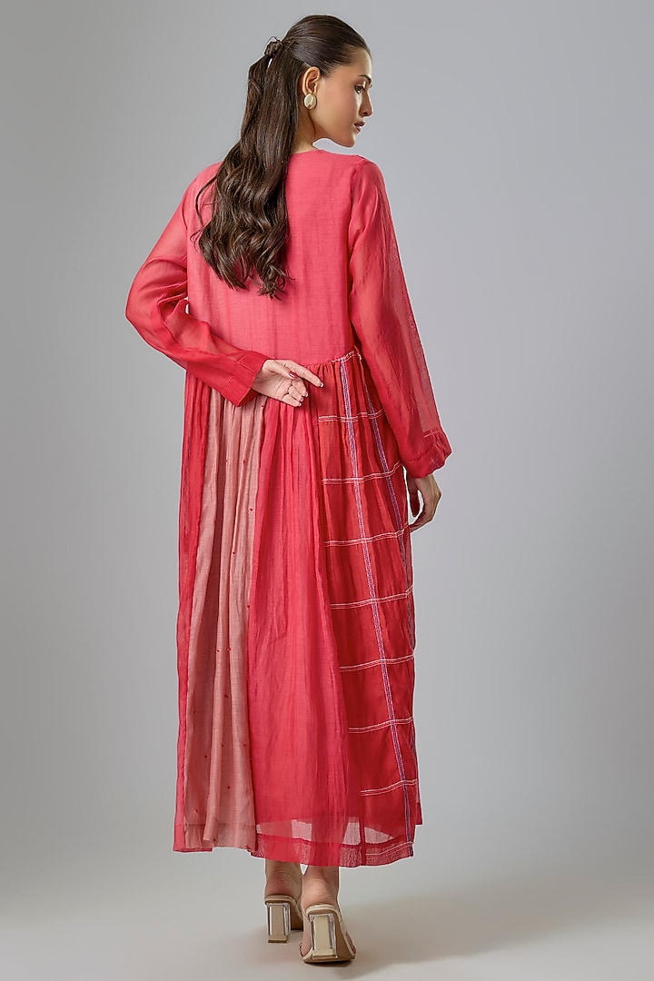 Red Fine Chanderi Embroidered Flared Cocktail Dress by Half Full Curve at Pernia's Pop Up Shop