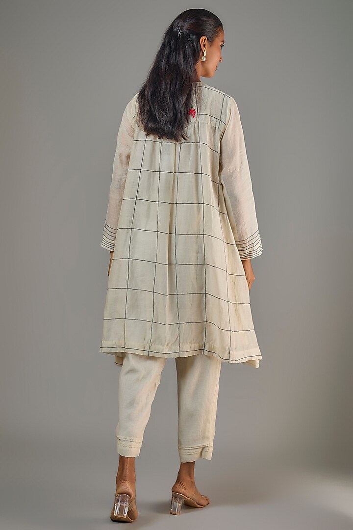Ivory Fine Chanderi Hand Embroidered Short Kurta Set by Half Full Curve at Pernia's Pop Up Shop