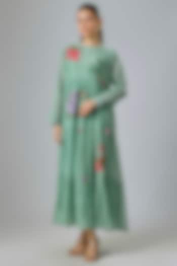 Blue Fine Chanderi Embroidered Tiered Cocktail Dress by Half Full Curve at Pernia's Pop Up Shop