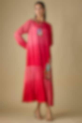 Red Crepe Chiffon Garden Embroidered Midi Flapper Vacation Dress by Half Full Curve at Pernia's Pop Up Shop