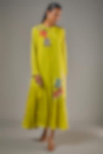 Green Crepe Chiffon Hand Embroidered Flapper Midi Vacation Dress by Half Full Curve at Pernia's Pop Up Shop