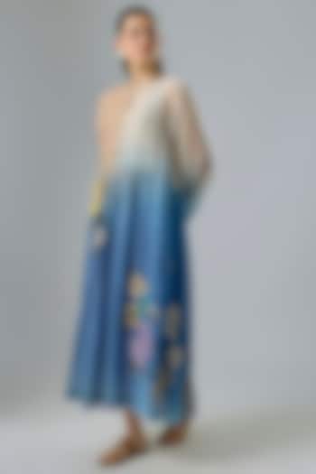 Blue Fine Chanderi Embroidered Cocktail Dress by Half Full Curve at Pernia's Pop Up Shop