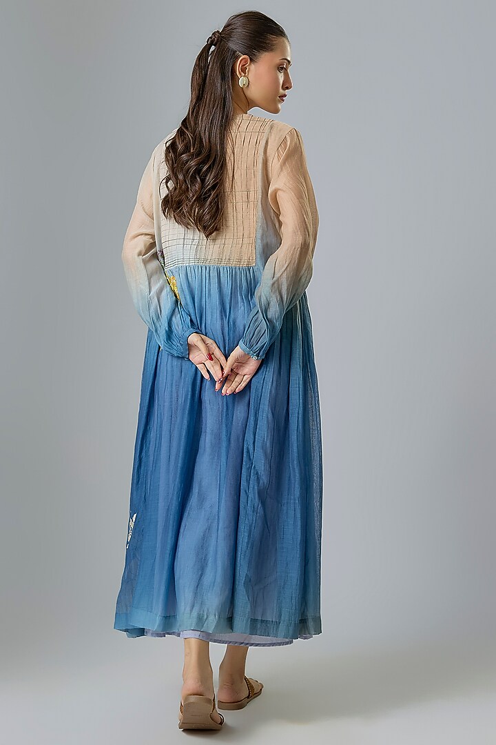 Blue Fine Chanderi Embroidered Cocktail Dress by Half Full Curve at Pernia's Pop Up Shop
