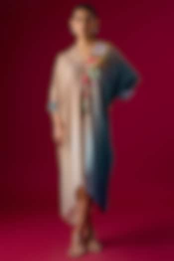 Blue Crepe Chiffon Embroidered Draped Vacation Dress by Half Full Curve at Pernia's Pop Up Shop