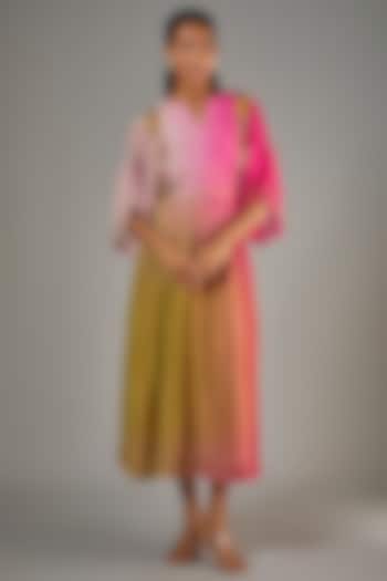 Pink Fine Chanderi Hand Embroidered Midi Cocktail Dress by Half Full Curve at Pernia's Pop Up Shop