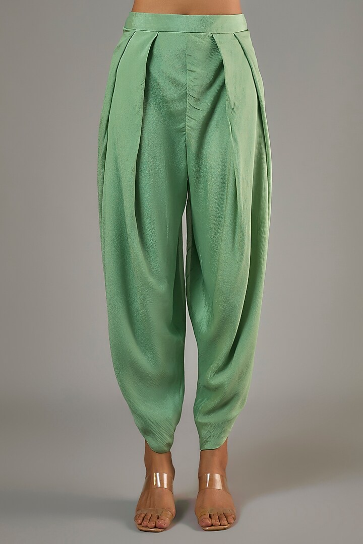 Green Crepe Chiffon Hand Embroidered Short Kurta Set by Half Full Curve at Pernia's Pop Up Shop