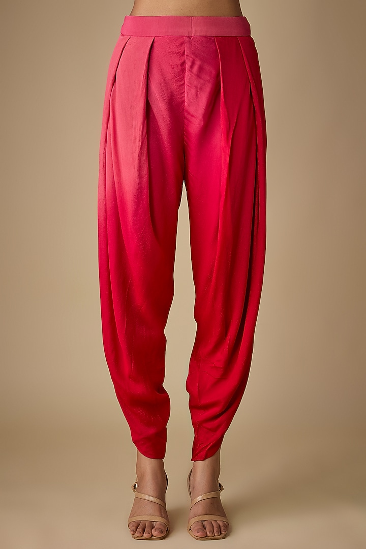 Red Crepe Chiffon Floral Embroidered Kurta Set by Half Full Curve at Pernia's Pop Up Shop