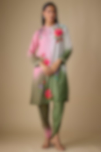 Multi-Colored Crepe Chiffon Floral Embroidered Kurta Set by Half Full Curve at Pernia's Pop Up Shop