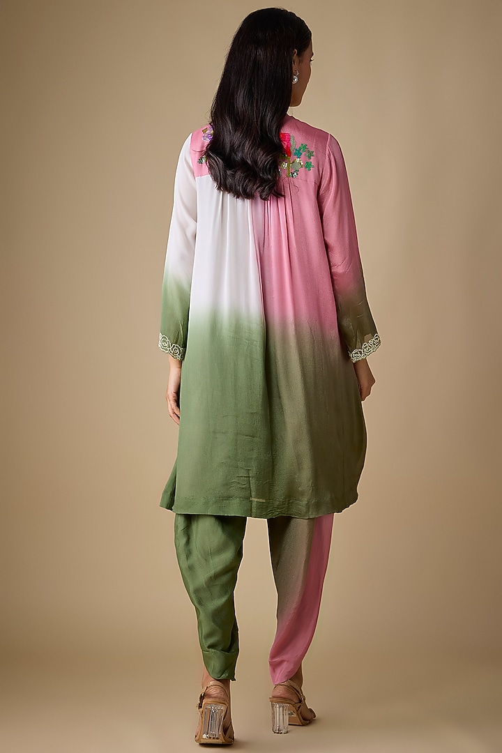 Multi-Colored Crepe Chiffon Floral Embroidered Kurta Set by Half Full Curve at Pernia's Pop Up Shop