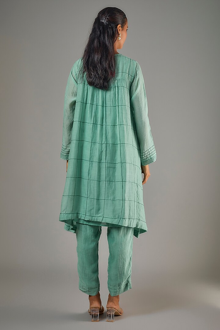 Blue Fine Chanderi Hand Embroidered Short Kurta Set by Half Full Curve at Pernia's Pop Up Shop