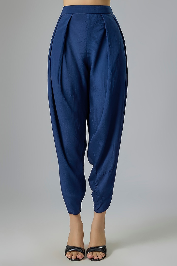 Blue Crepe Chiffon Embroidered Kurta Set by Half Full Curve at Pernia's Pop Up Shop