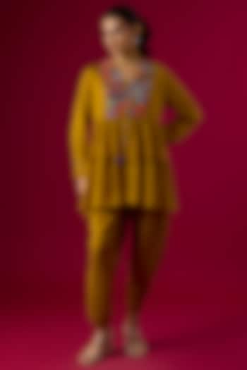 Yellow Crepe Chiffon Dhoti Set by Half Full Curve at Pernia's Pop Up Shop