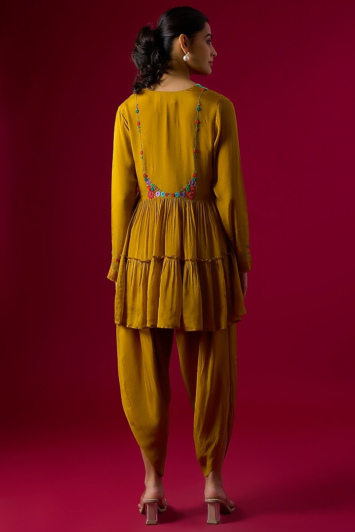 Yellow Crepe Chiffon Dhoti Set by Half Full Curve at Pernia's Pop Up Shop