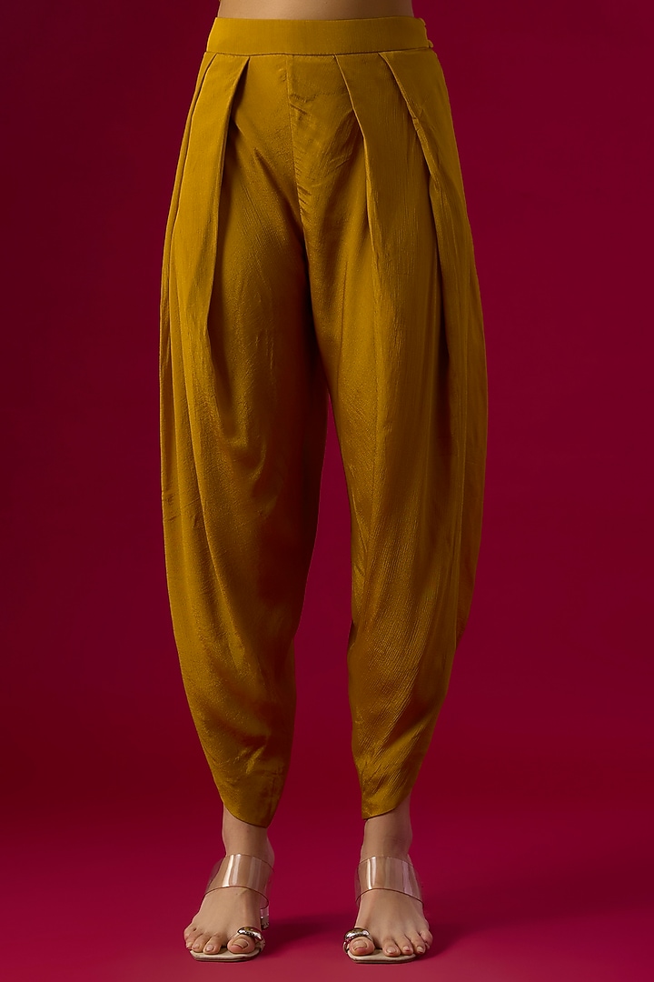 Yellow Crepe Chiffon Dhoti Set by Half Full Curve at Pernia's Pop Up Shop
