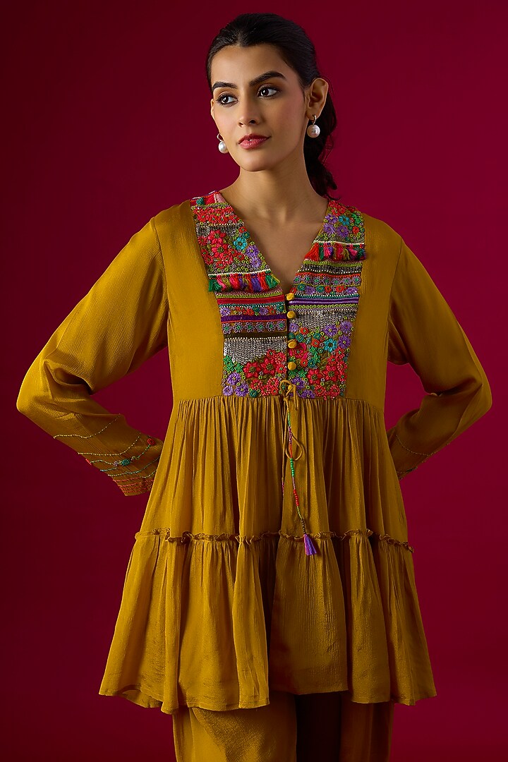 Yellow Crepe Chiffon Dhoti Set by Half Full Curve at Pernia's Pop Up Shop