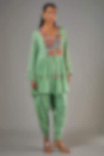 Green Crepe Chiffon Dhoti Set by Half Full Curve at Pernia's Pop Up Shop