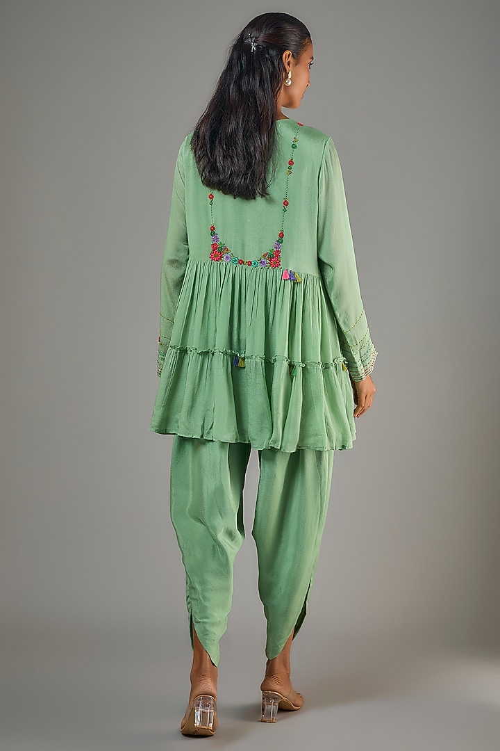 Green Crepe Chiffon Dhoti Set by Half Full Curve at Pernia's Pop Up Shop