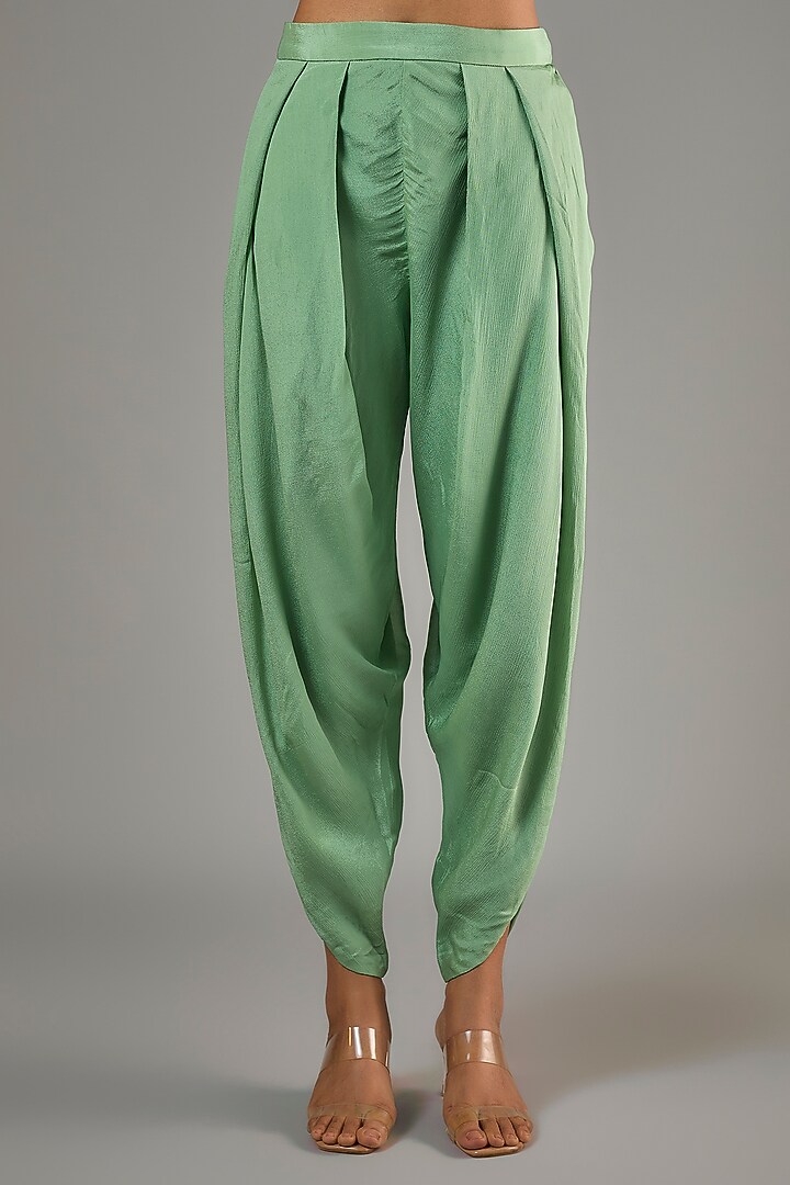 Green Crepe Chiffon Dhoti Set by Half Full Curve at Pernia's Pop Up Shop