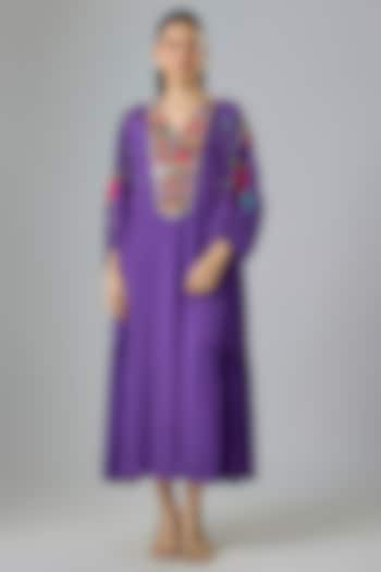 Purple Crepe Chiffon Embroidered Cocktail Dress by Half Full Curve at Pernia's Pop Up Shop