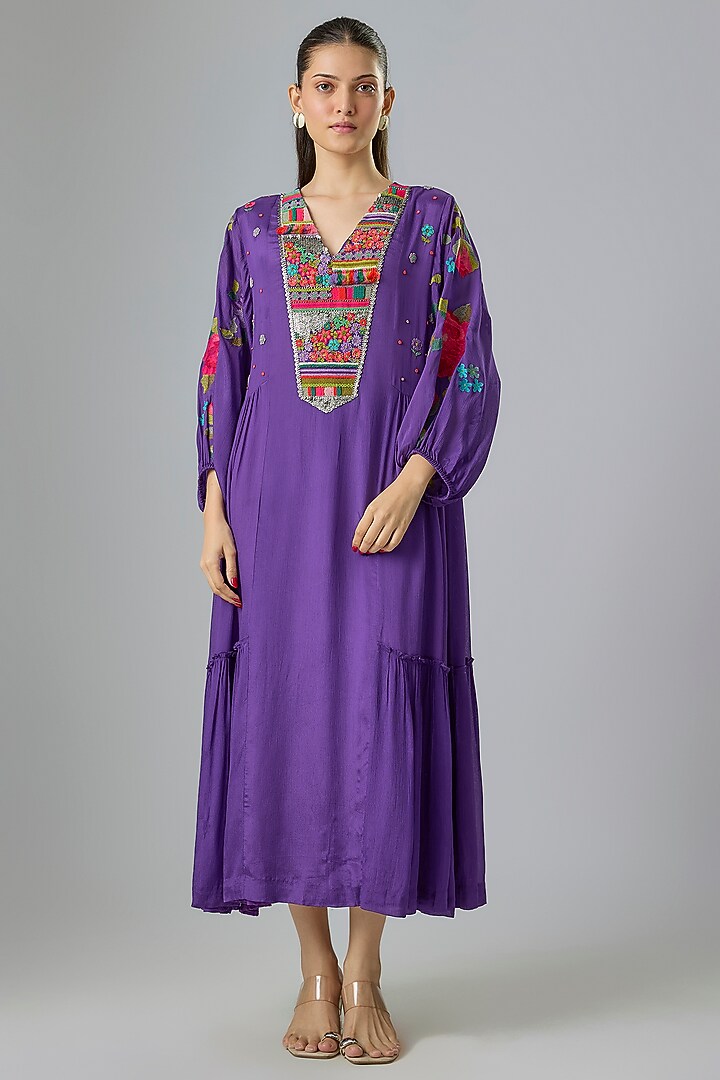 Purple Crepe Chiffon Embroidered Cocktail Dress by Half Full Curve at Pernia's Pop Up Shop